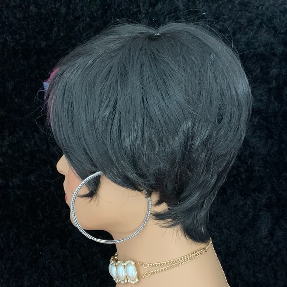 Short Black/Pastel Effortless Style Synthetic Wig - Picture 2 of 5